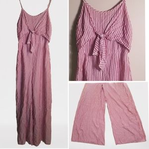 Lavender field striped tie front wide-leg jumpsuit